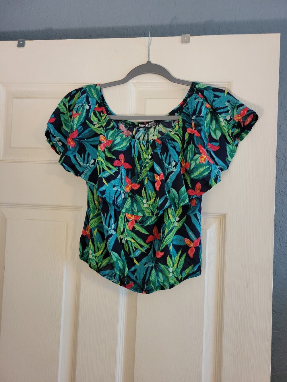 Vintage 90s Conex AO Floral Off-Shoulder Tropical Print Crop Top Size Small